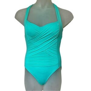 La Blanca Island Goddess one piece women’s‎ swimsuit size 6 aqua halter shaping